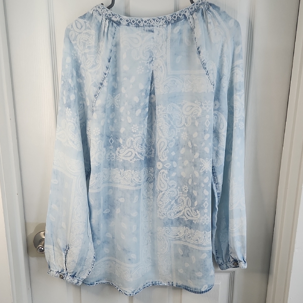 Vintage America Blues Chambray Peasant Boho Blouse - Picture 3 of 3